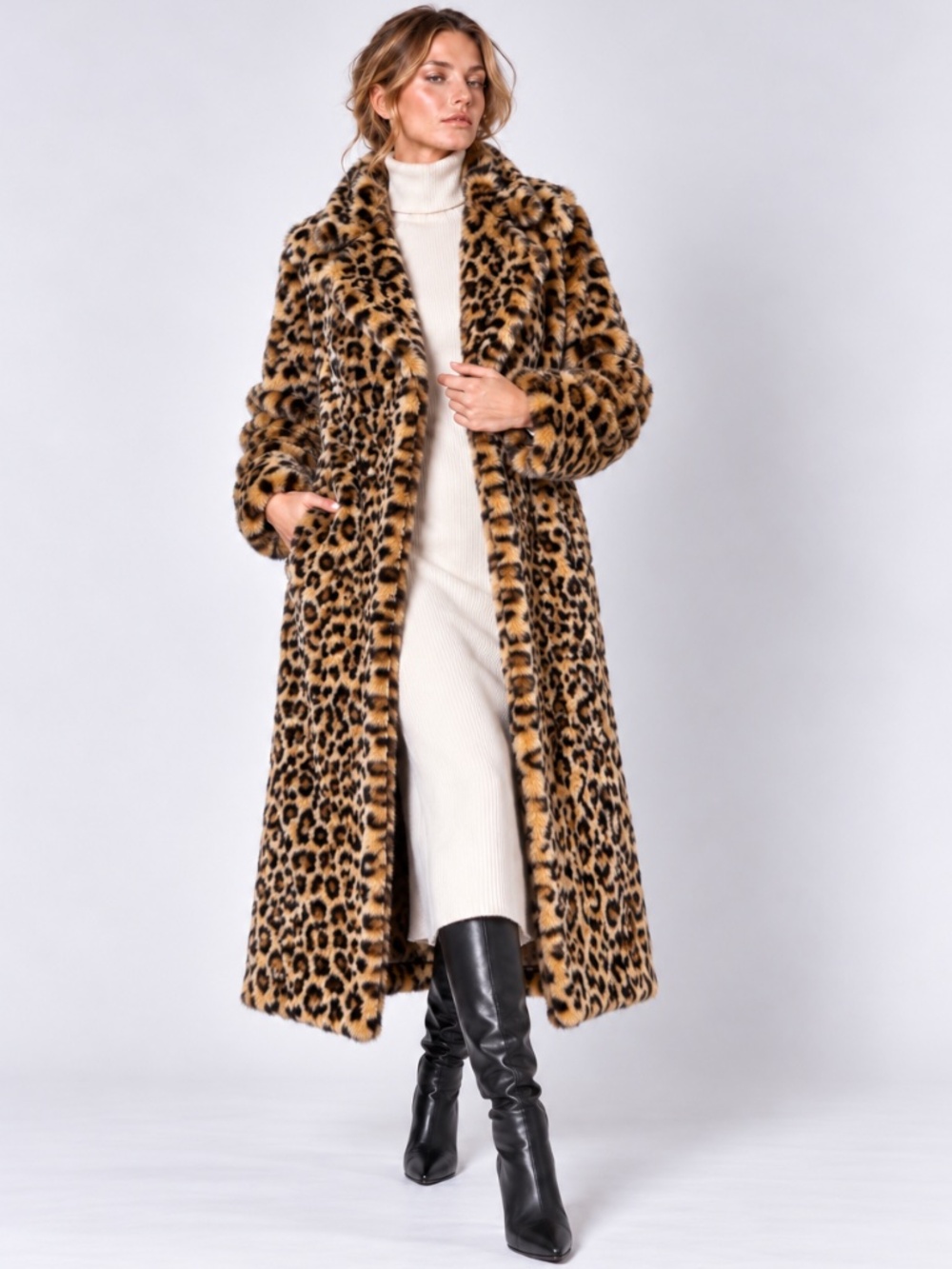 Donna Salyers Roam Free Leopard Faux Fur Long Coat 2X